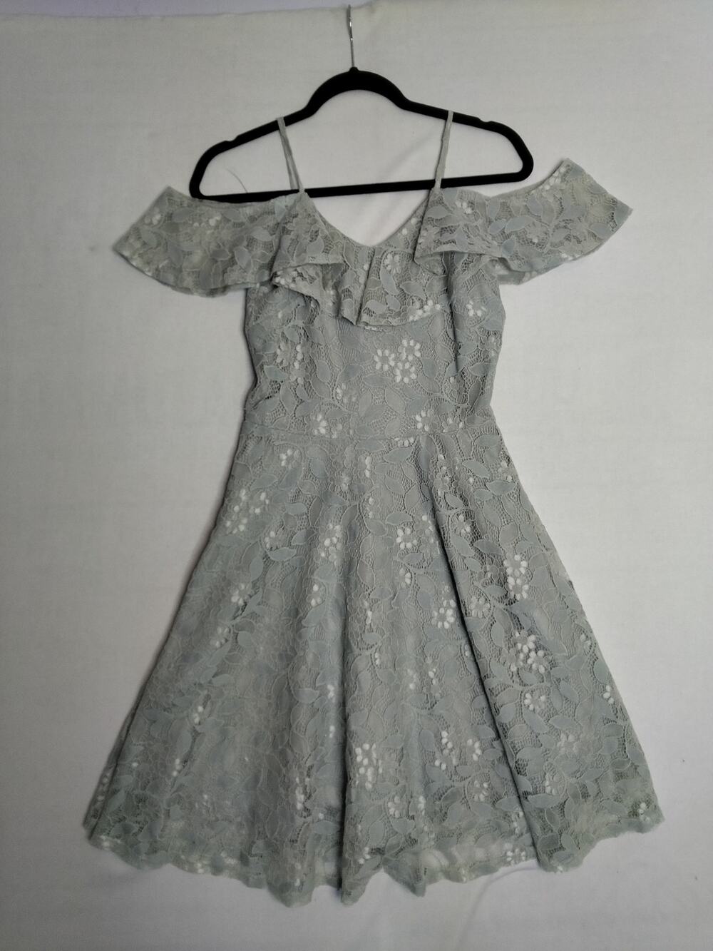 Lacey Dress Sz S Sea Foam Green Off Shoulder Fit and Flare Romantic Coquette